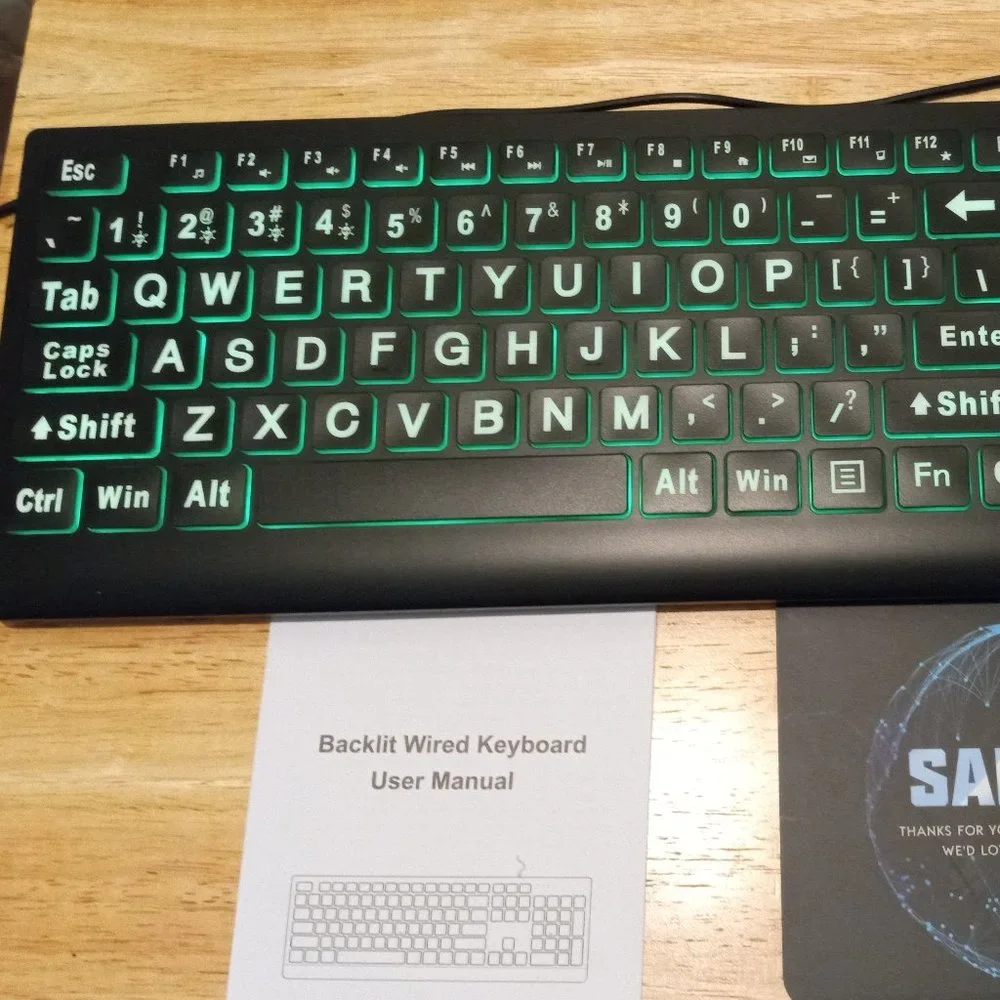 SABLUTE BACKLIT WIRELESS KEY BOARD - LARGE PRINT - MULTICOLORED